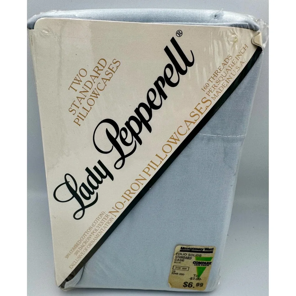 Vtg Lady Pepperell Solid Blue Pillowcases 2pc Set USA Cottagecore Percale